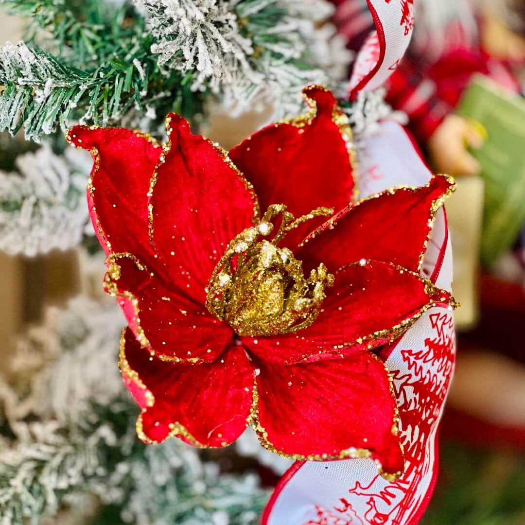 Flor Bico de Papagaio Com Glitter Vermelho - 34cm