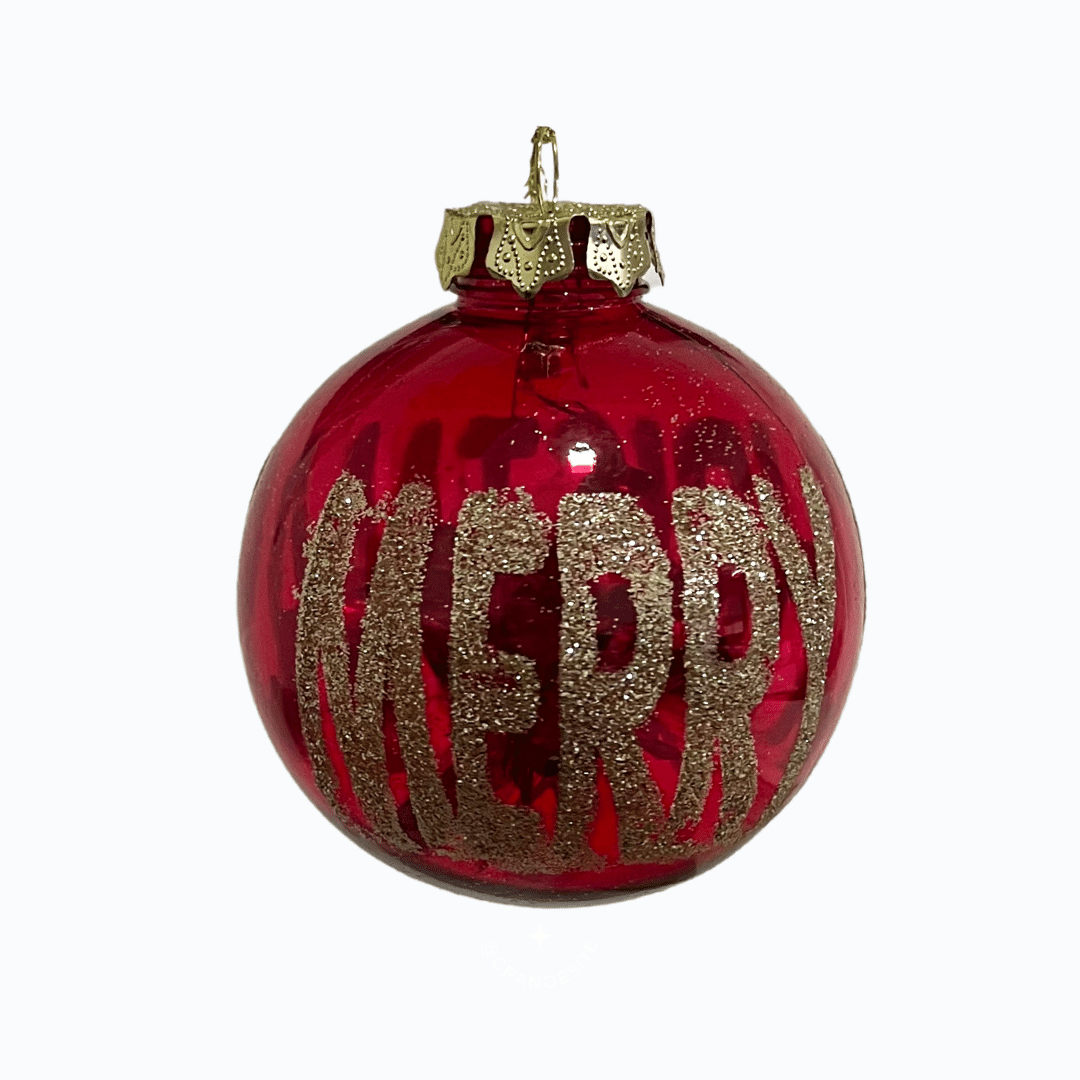 Bola Decorativa Vermelha Com Glitter Merry Christmas 8cm