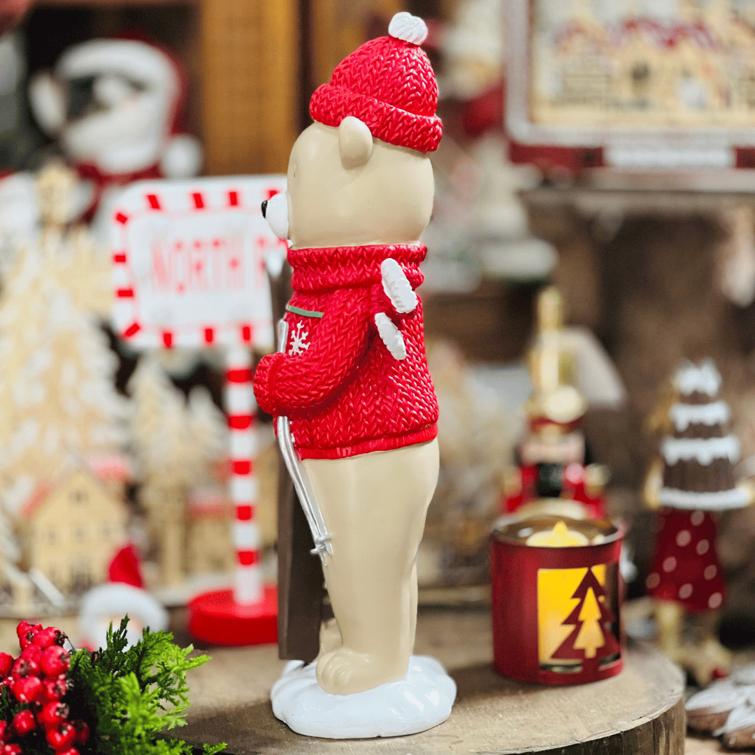 Urso de Natal Esquiando em Resina