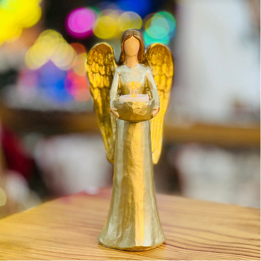 Anjo em Castiçal - Dourado Natal 28cm