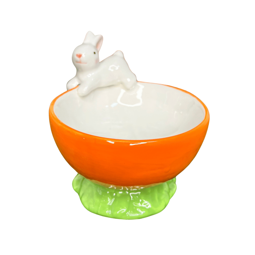 Bowl Coelho Laranja e Verde de Cerâmica 12,5X11,5cm