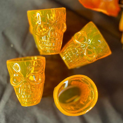 Conjunto de 4 Copos de Plástico Caveira - Shot Glasses Laranja