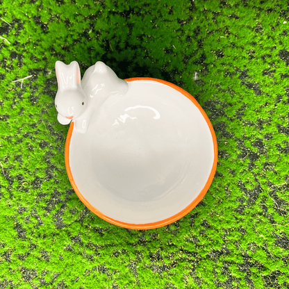 Bowl Coelho Laranja e Verde de Cerâmica 12,5X11,5cm