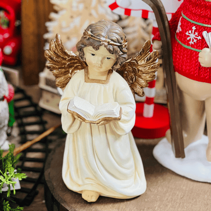 Anjo de Natal Com Livro - Enfeite Decorativo com Luzes na Auréola