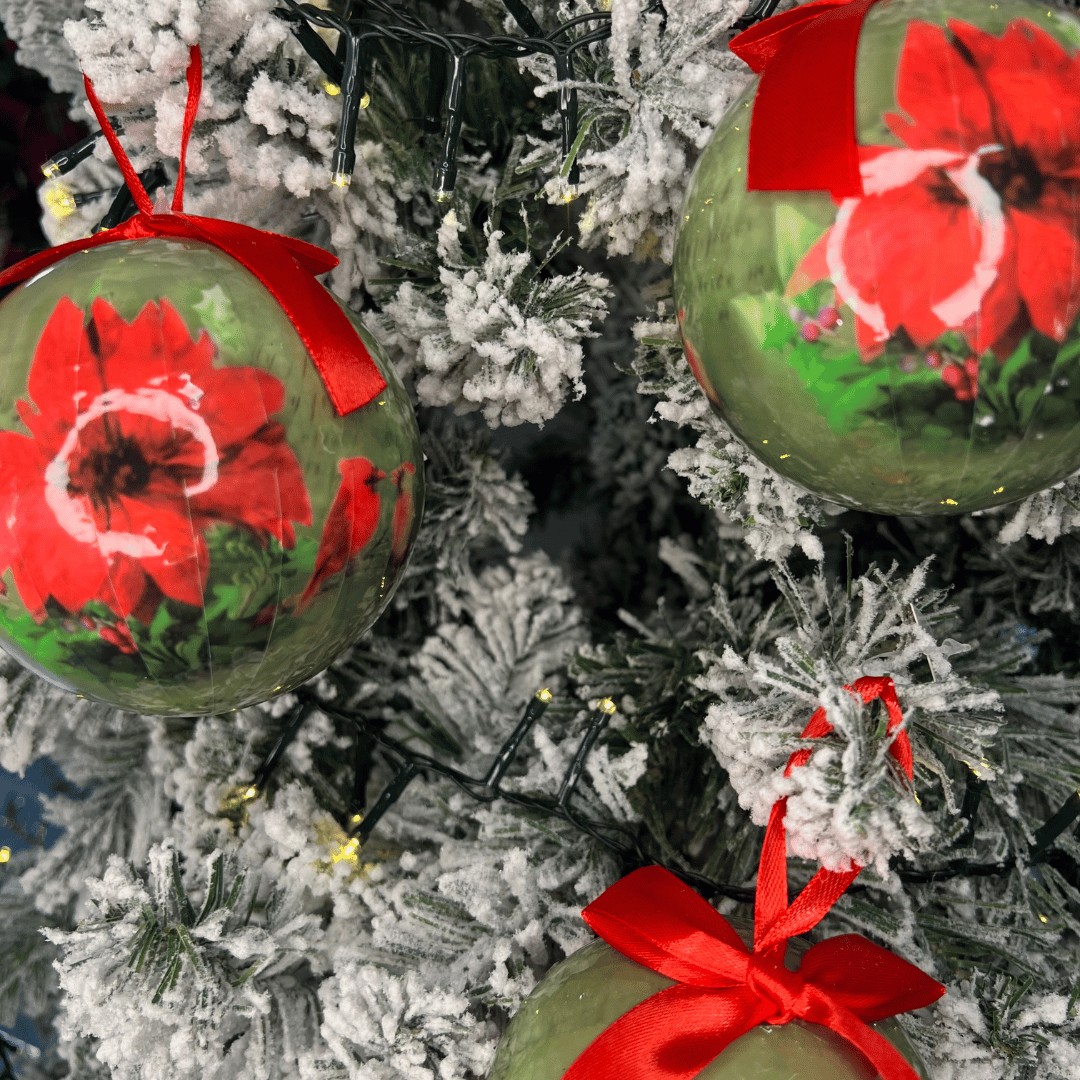 Caixa com 3 Bolas de Natal Decoradas Verde e Vermelho 10cm