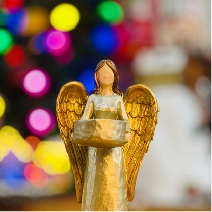 Anjo em Castiçal - Dourado Natal 19cm