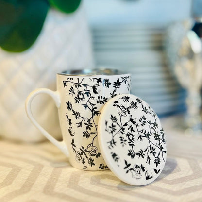 Caneca de Porcelana Com Tampa e Filtro Tiny Flowers - 310ml