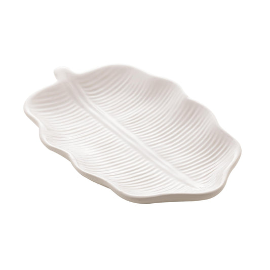 Folha Decorativa de Ceramica Banana Leaf Branco 20x11,5x2,5cm