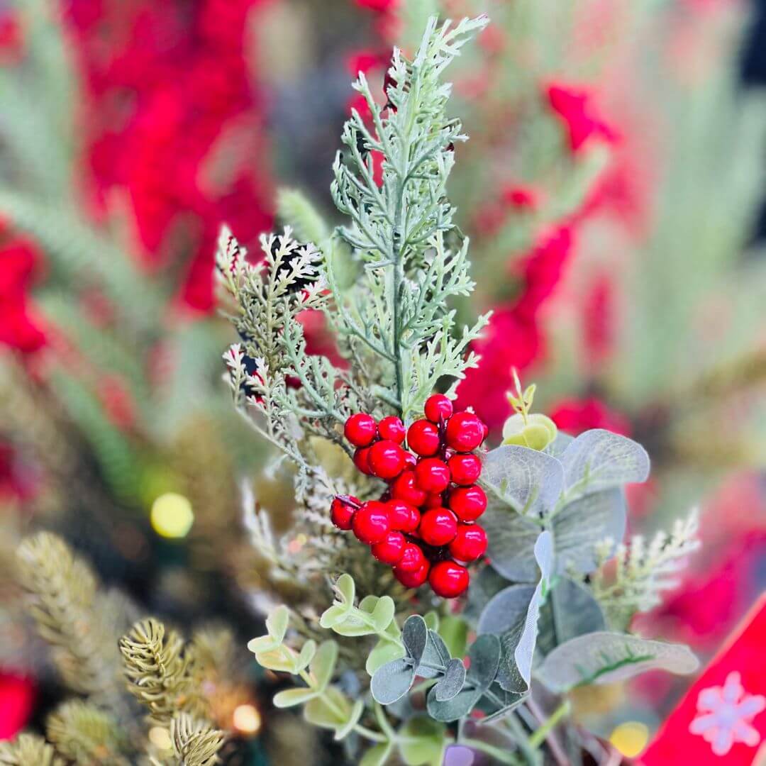 Galho Berries e Folhas Vermelho - 37cm