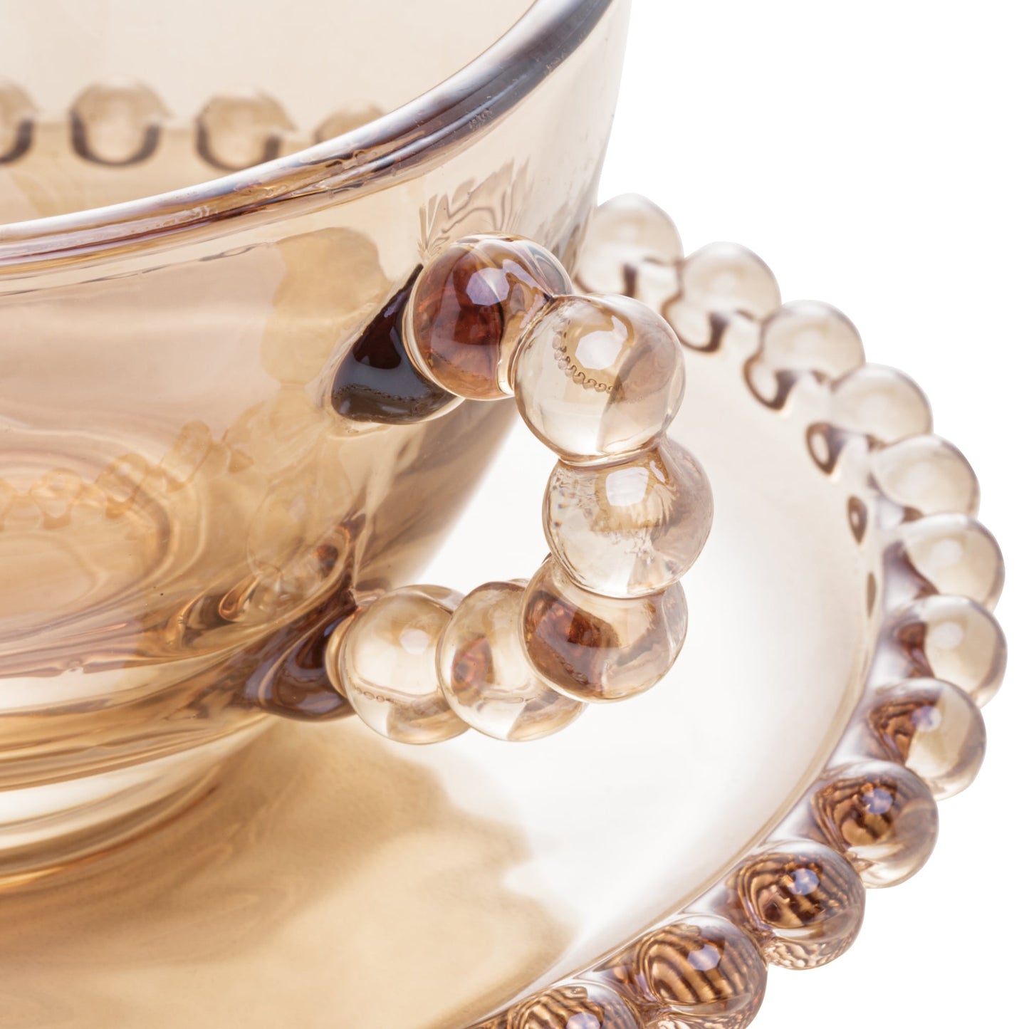 Conjunto 04 Xicaras com Pires para Cha Cristal Pearl Ambar 180ml