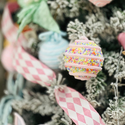 Bola Decorada Natal Candy - Rosa 10cm