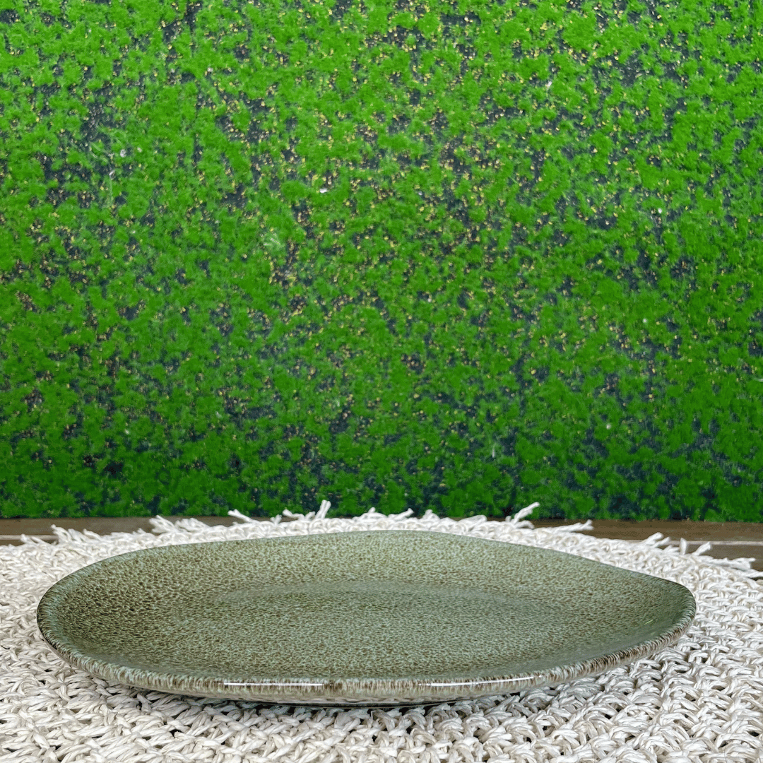 Prato Sobremesa Oval Orgânico Croco Verde de Cerâmica 22,5x2,5cm