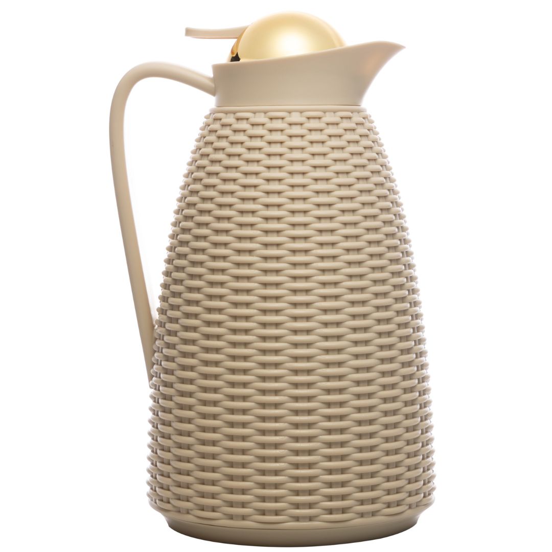 Garrafa Térmica Bege Com Tampa Dourada - New Rattan 1L