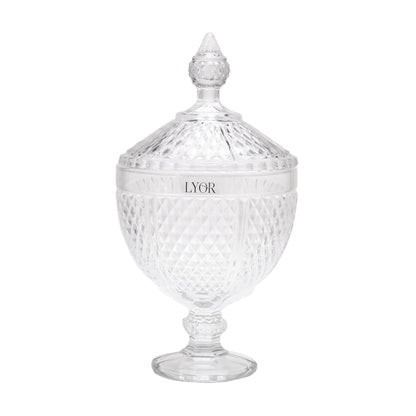 Potiche Decorativo Com Pe de Cristal de Chumbo Bico de Jaca Perseu 15x28cm