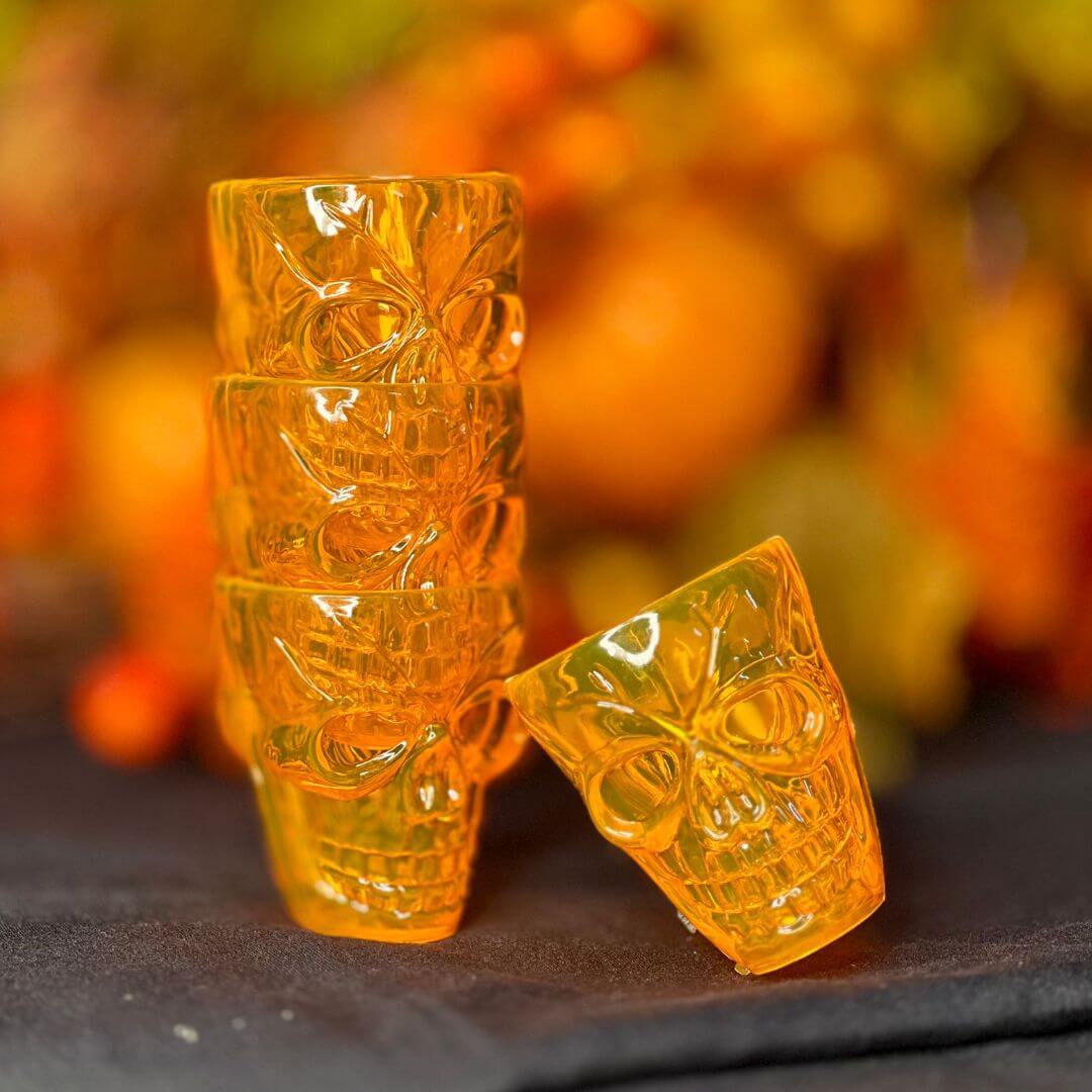 Conjunto de 4 Copos de Plástico Caveira - Shot Glasses Laranja