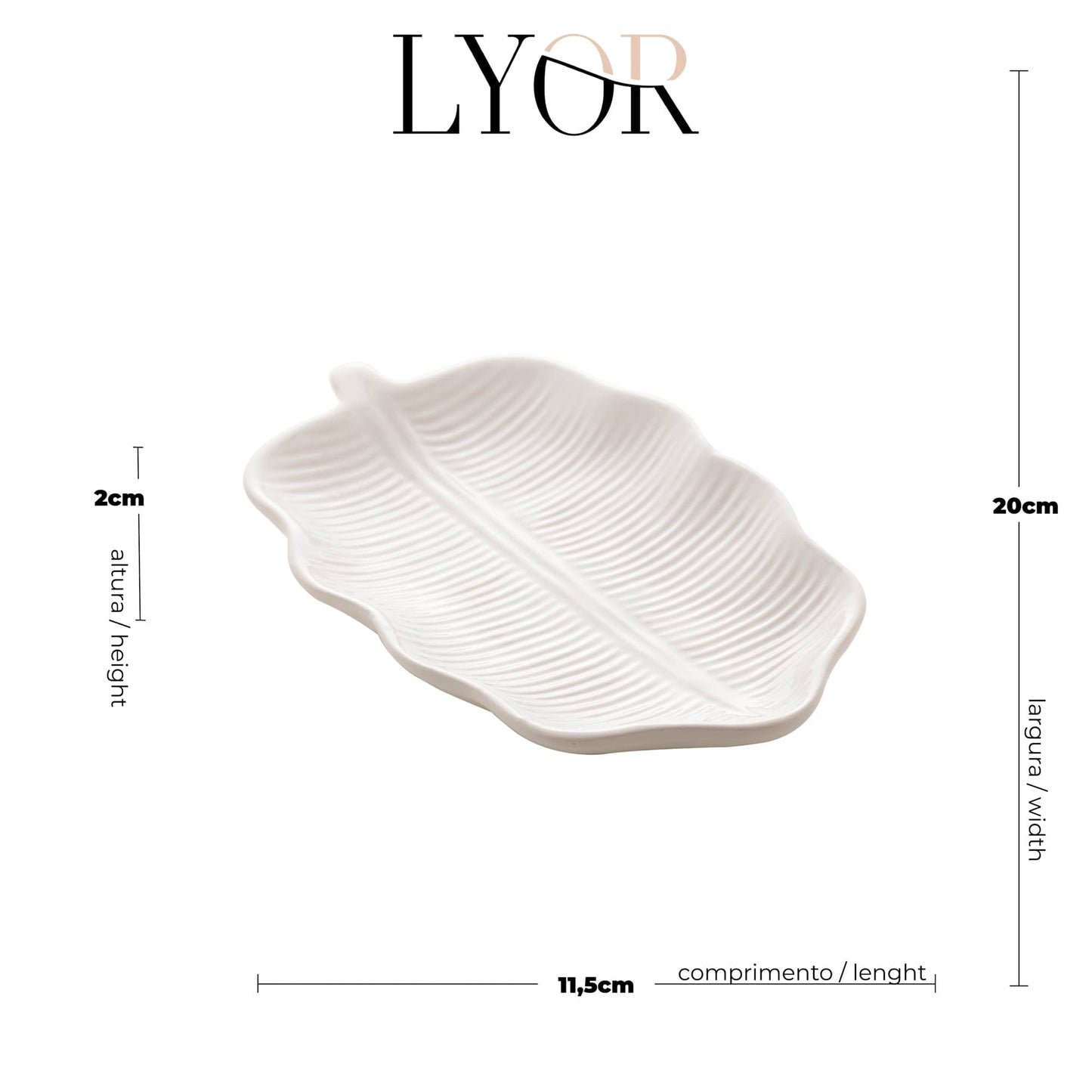 Folha Decorativa de Ceramica Banana Leaf Branco 20x11,5x2,5cm