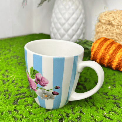 Caneca Trendy Listrada Com Flores de Cerâmica 370ml