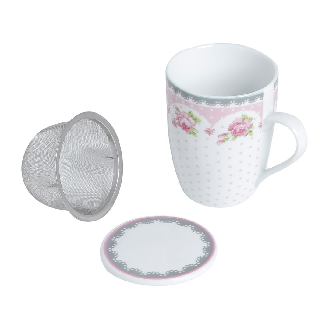 Caneca de Porcelana Com Tampa e Filtro - Rose 310ml