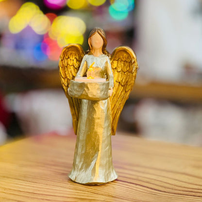 Anjo em Castiçal - Dourado Natal 19cm