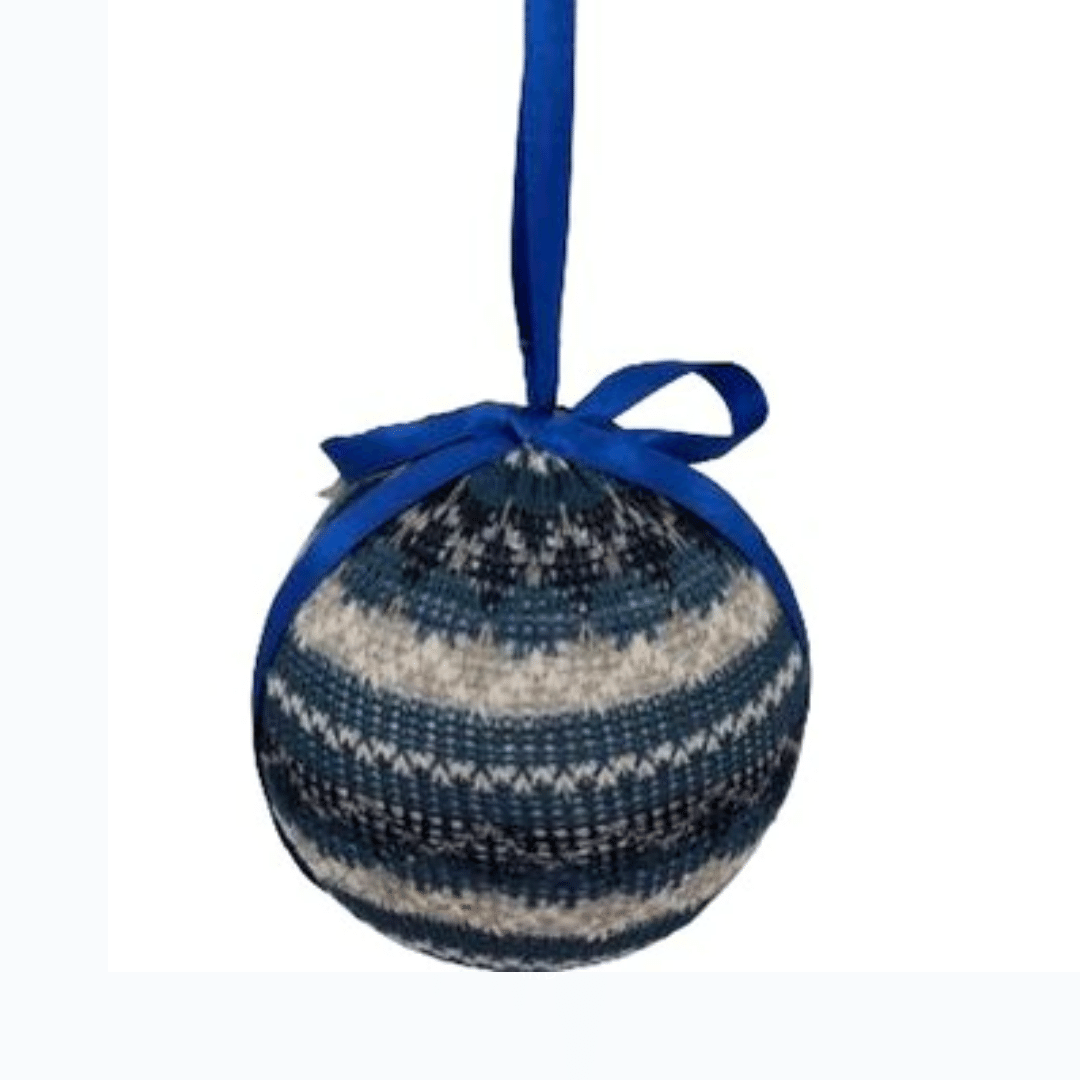 Conjunto com 2 Bolas de Natal Lã Xadrez Azul 12cm