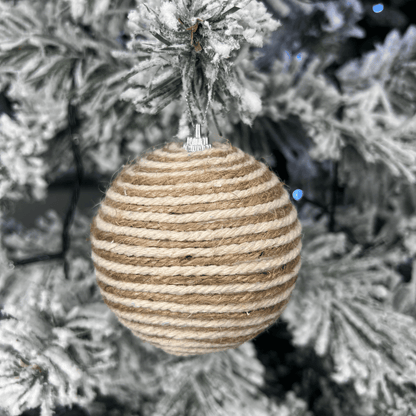 Caixa com 3 Bolas de Natal Decorada Natural Sisal 8cm