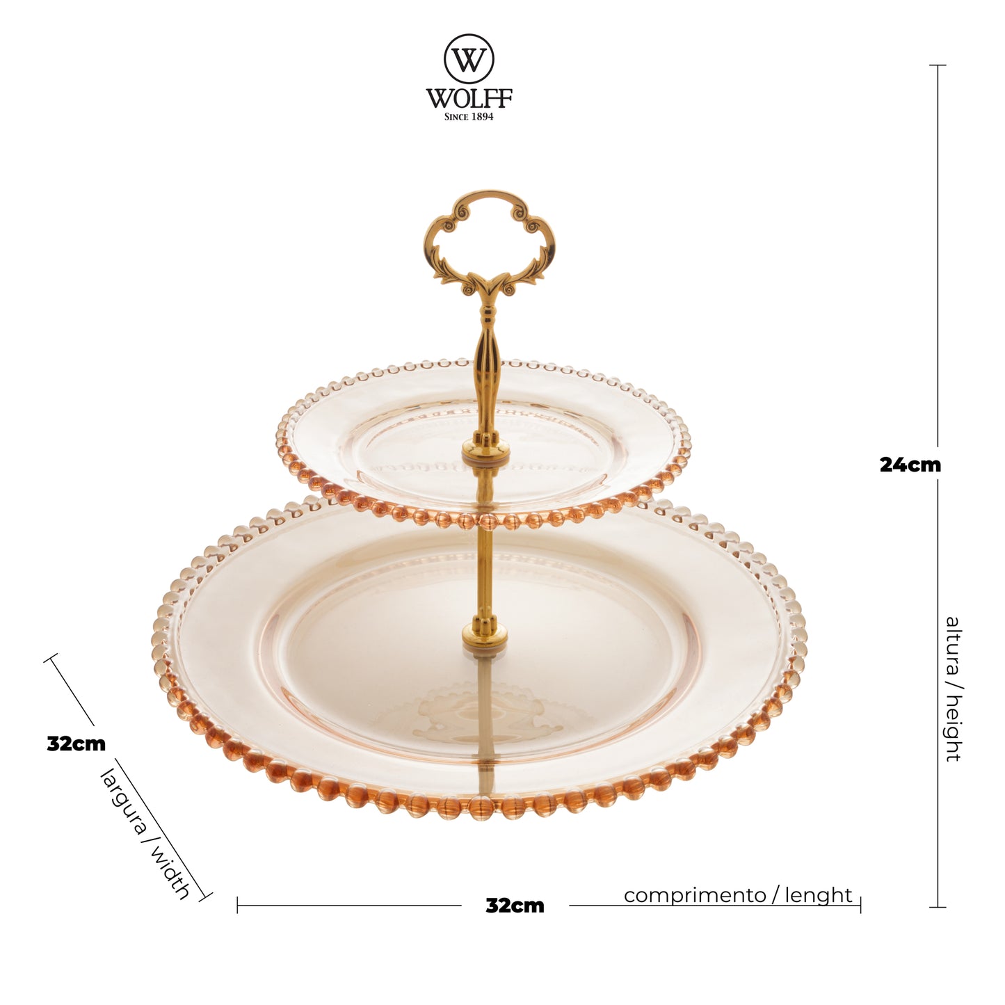 Prato Duplo de Cristal de Chumbo para Doces Pearl Ambar 19/32x24cm