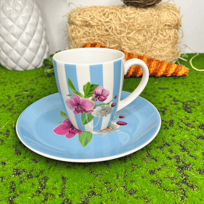 Prato de Sobremesa Trendy Azul com Flores de Cerâmica 20cm