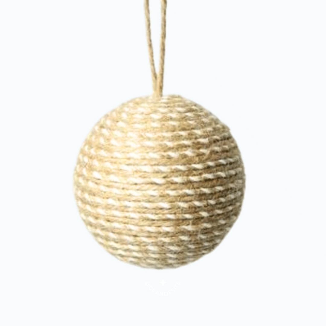 Caixa com 3 Bolas de Natal Decoradas Natural de Sisal 8cm